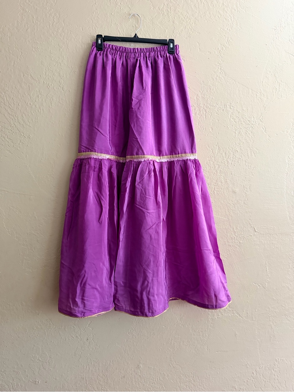 Purple Tiered Wide-Leg Skirt with Elastic Waist